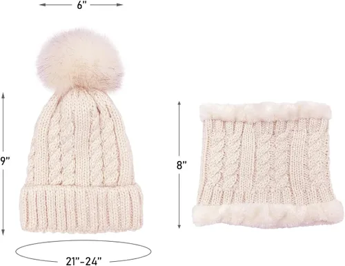 Miniatura 3 de ZEXIAN Conjunto de gorro y bufanda de esquí de punto con pompones para mujer y niña talla única