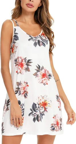 Miniatura 3 de Camisón estampado para mujer, vestido de dormir sin mangas, talla grande, ropa de dormir con bolsillos