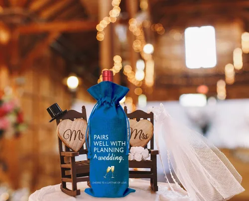 Miniatura 5 de Bolsa de vino Regalo de boda para señor y señora - Regalo de compromiso J14-Azul