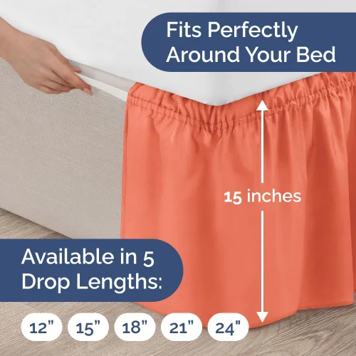 Miniatura 4 de Falda de cama envolvente con volantes, color coral, para camas de tamaño Queen con altura de 38 cm CGK Linens - Falda de cama plisada con tela 28