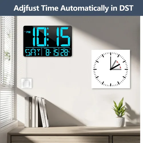 Miniatura 5 de PERSUPER Reloj de pared digital de 13 pulgadas con control remoto, 25 tonos de llamada, temperatura, calendario, 0-100% brillo automático