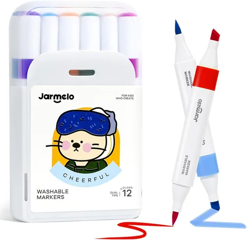 Jar Melo - Marcadores de doble punta lavables para niños de 4 a 8 años, punta de pincel y cincel, marcadores para colorear a base de agua, juego de