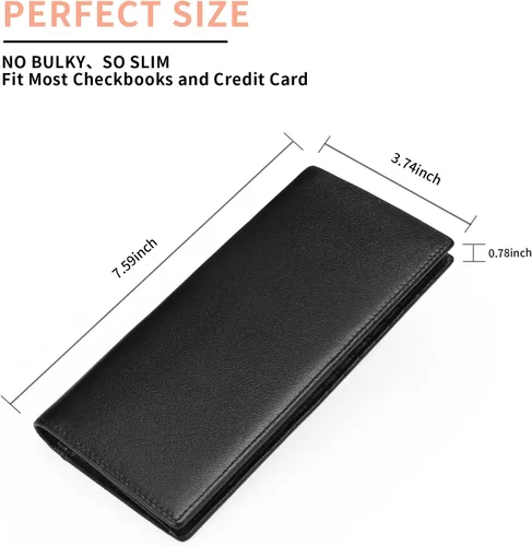 Miniatura 5 de FALAN MULE Cartera de cuero genuino con bloqueo RFID delgada con tarjetero largo plegable para tarjetas de crédito para hombres, Negro -, Moda