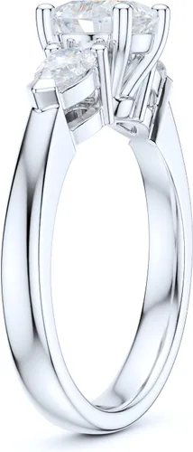 Miniatura 4 de Sterling Silver Three Stone 1CT Simulated Round Cut And Pearl Shape Diamond or Moissanite Promise Engagement Ring