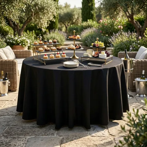 Miniatura 3 de Restaurantware Table Tek - Manteles redondos de 120 pulgadas para boda, 10 manteles redondos de poliéster negro, lavables, sin arrugas