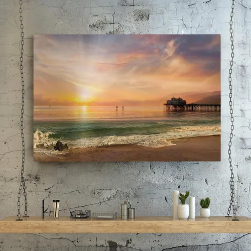 Miniatura 4 de Renditions Gallery - Impresiones de arte natural en lienzo, puesta de sol vespertina en playa de arena tranquila, obra de arte para colgar