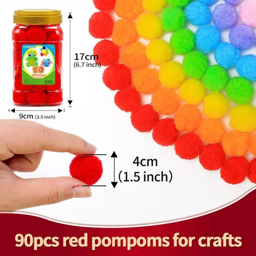 Miniatura 2 de Praisebank Pompones rojos, 90 unidades, 1.5 pulgadas, perfectos para artes y manualidades