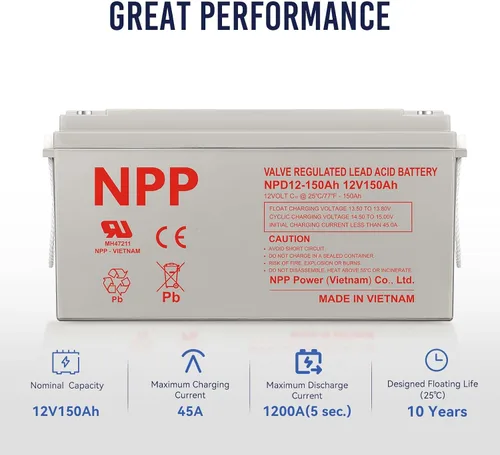 Miniatura 3 de NPP NPD12-150Ah (2 piezas) 12V 150Ah AGM batería recargable de ciclo profundo, reemplazo de RV, sistemas solares, baterías marinas