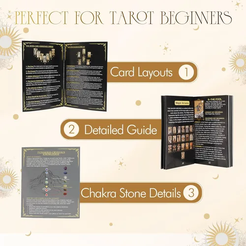 Miniatura 4 de SUGEYA Cartas de Tarot con Libro Guía, Juego de 78 Cartas de Tarot Negras con Mantel, Piedras de Chakra, Bolsa de Terciopelo y Más, Kit de Cartas