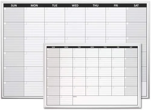 Miniatura 3 de Calendario de borrado en seco de un mes de 24 x 36 pulgadas con ribete de aluminio anodizado satinado y bandeja de marcadores de longitud completa.