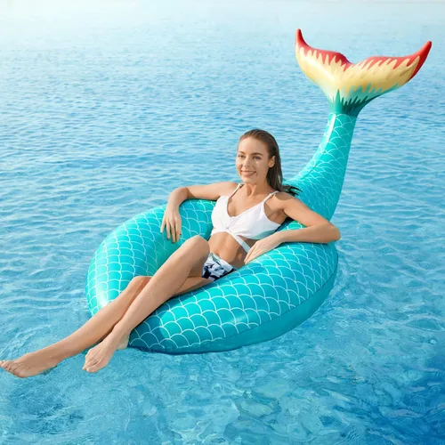 Miniatura 4 de Jasonwell Flotador inflable gigante de cola de sirena con válvulas rápidas, flotadores de piscina, tubo de verano, playa, piscina, fiesta, balsa