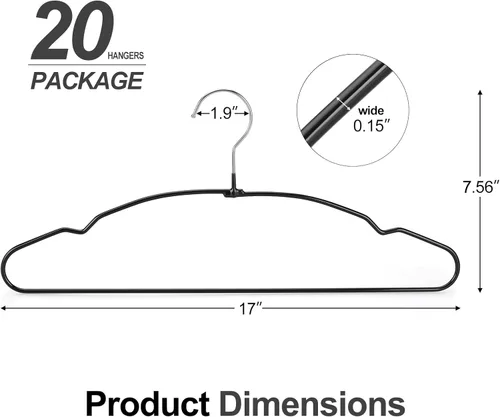 Miniatura 2 de TOPIA HANGER Perchas de Metal Paquete de 20, Perchas Antideslizantes para Ropa que Ahorran Espacio, Colgador de Alambre Recubierto de Goma