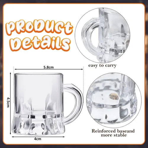 Miniatura 2 de Meanplan Juego de 48 mini tazas de cerveza a granel, vasos de chupito de 1 onza pequeña transparente con asas, mini tazas de whisky de degustación