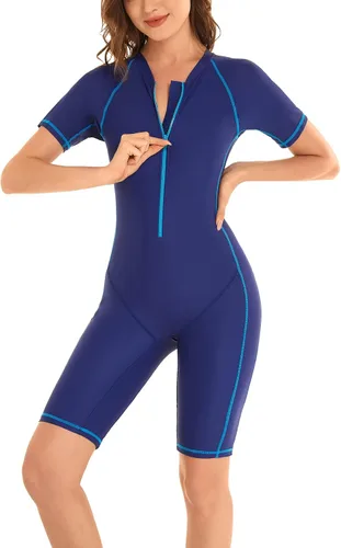Miniatura 6 de Traje de baño de una pieza para mujer con cremallera frontal y manga corta, traje de baño atlético para adolescentes