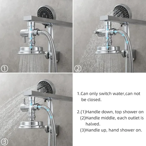 Miniatura 5 de CIENCIA Válvula desviadora de ducha G1/2" para baño, válvula desviadora de brazo de ducha de latón de 3 vías para ducha de mano, componentes