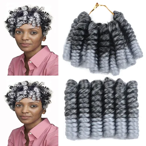 Miniatura 32 de Saniay - 3 paquetes de trenzas de ganchillo cortas trenzadas de ganchillo con espiral, rizos con espiral jamaicana, 20 mechones por paquete