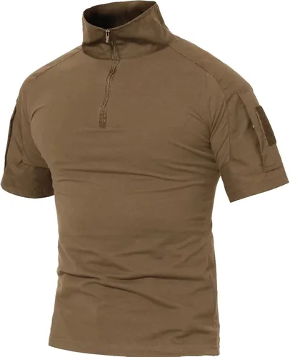 Miniatura 38 de MAGCOMSEN Camisas militares tácticas para hombre con cremallera de 1/4, manga corta, ajustada, camisa de camuflaje
