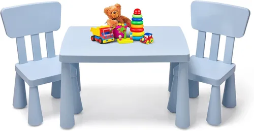 HONEY JOY Juego de mesa y silla para niños, mesa de actividades de plástico para niños y 2 sillas para manualidades artísticas, mesa fácil de
