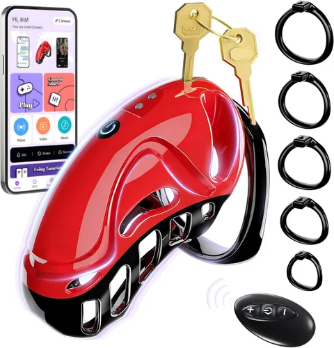 Jaula de Castidad Vibratoria de Juguete Sexual - Dispositivos de Castidad Masculina Jaula para Pene con 10 Vibraciones, Aplicación y Control Remoto
