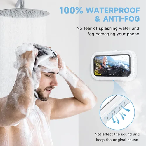 Miniatura 3 de KUNSLUCK Soporte impermeable para teléfono de ducha, rotación de 360°, antivaho de alta sensibilidad, soporte de teléfono para pantalla táctil