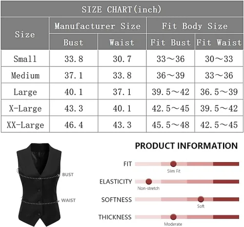 Miniatura 7 de Foucome Vestido formal de negocios ajustado para mujer, chaleco con botones