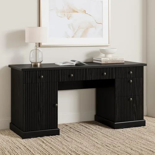 Miniatura 8 de Garvee 60" Office Desk with Storage & Drawers. Fluted Wood Computer Desk with Power Outlet & Adjustable Shelves.Modern Executive Desk for Home