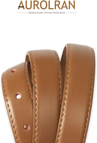 Miniatura 395 de Cinturón de cuero clásico con hebilla de metal para mujer con vestido de jeans
