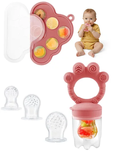 Miniatura 10 de Juego de moldes para paletas y alimentadores de alimentos, alimentador de frutas para bebés para alivio de la dentición y autoalimentación segura