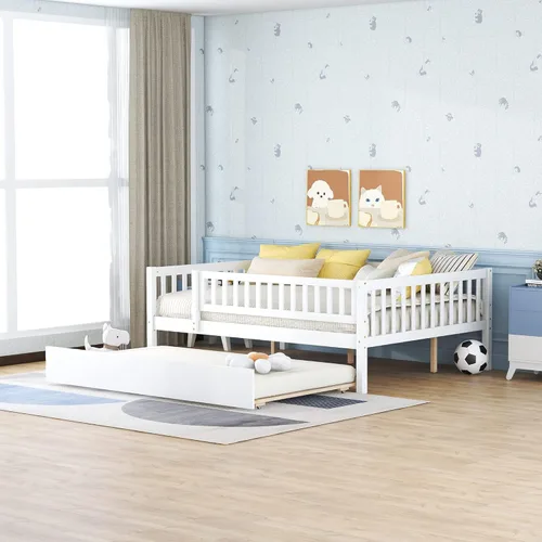 Miniatura 16 de Harper & Bright Designs Sofá cama individual con nido, marco de cama infantil de madera tamaño individual con valla, cama nido individual