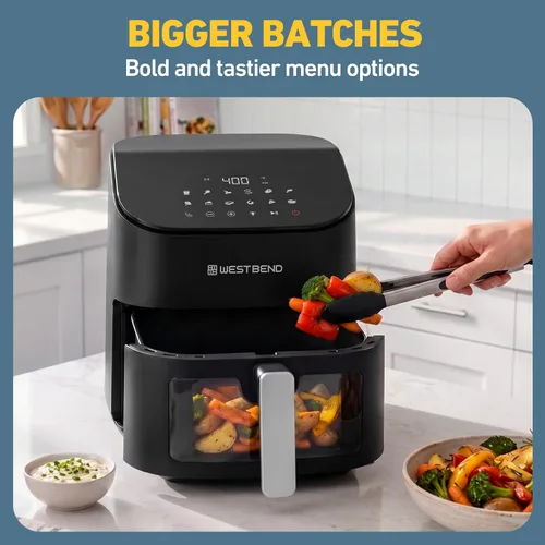 Miniatura 12 de West Bend Freidora de aire digital de 4.5 cuartos de galón, compacta con 12 preajustes, temperatura ajustable para comidas crujientes rápidas, cesta