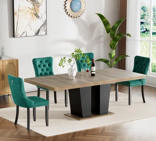 Miniatura 8 de Henf Juego de mesa de comedor extensible de 7 piezas para 6, 160 cm-200 cm Mesa de cocina extensible de grano de mármol blanco con 6 sillas Blanco
