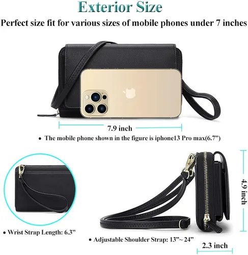 Miniatura 6 de Peacocktion Cartera para mujer con RFID, cartera cruzada de gran capacidad, 2 correas