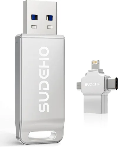 Miniatura 15 de Memoria USB USB con certificación MFi para iPhone, memoria externa 4 en 1 para ahorro de video y copia de seguridad (rosa rosa, 256 GB)