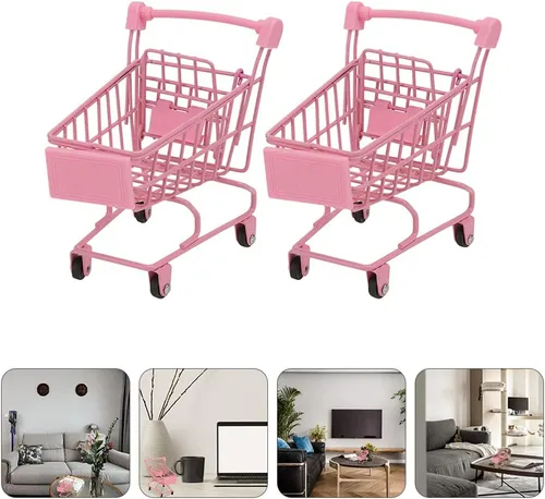 Miniatura 5 de Happyyami 2pcs Mini Carrito de compras de Metal Carrito de Supermercado Mini Carrito de Compras Carrito de Compras Carrito de Utilidad Carro