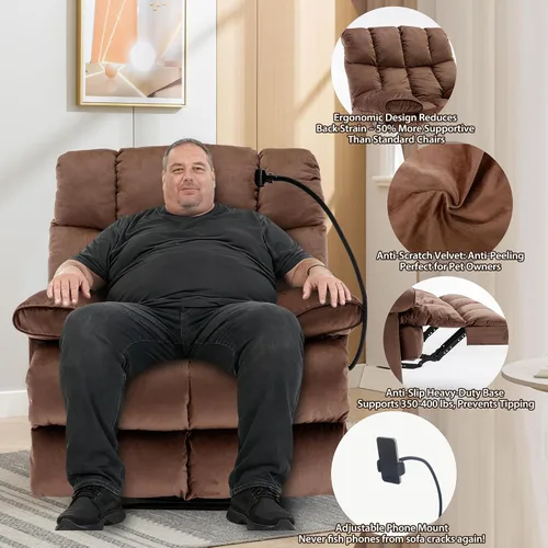 Miniatura 5 de Silla Reclinable Extra Grande, Sillas Reclinables para Hombres Grandes de 400LBS, Silla Reclinable Extra Ancha, Silla Reclinable Grande y Resistente