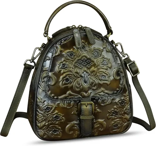Miniatura 7 de Bolso bandolera de cuero genuino para mujer, bolso cruzado en relieve, bolso cruzado con asa superior, mochila convertible hecha a mano