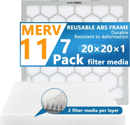 Miniatura 28 de Filtro de aire MERV 13 de 20 x 20 x 1, filtro de aire para horno de CA, marco de plástico ABS reutilizable, paquete de 7 medios de filtro