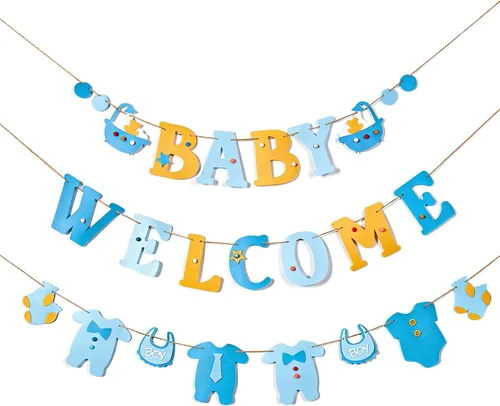 Paper Jazz Decoraciones para baby shower con texto en inglés "It's A Boy" para telón de fondo, diseño de texto en inglés "It's A Boy" ("It's A Azul