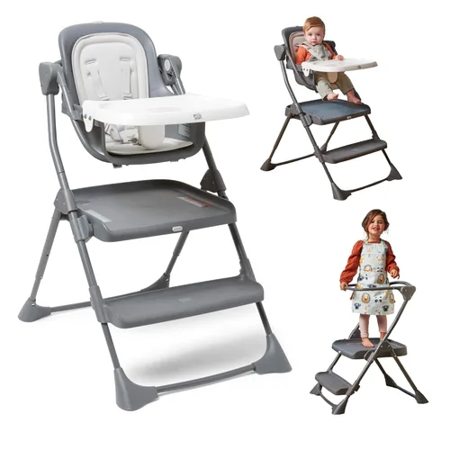 The First Years Torre y silla alta plegable para niños pequeños, silla alta 2 en 1 y taburete para niños pequeños, altura ajustable para crecer