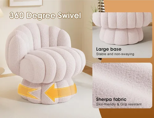 Miniatura 7 de Mistpople Silla de tocador giratoria de 360 grados estilo Mid Century Modern, con respaldo de barril, tapizada en tela Sherpa esponjosa, cómoda