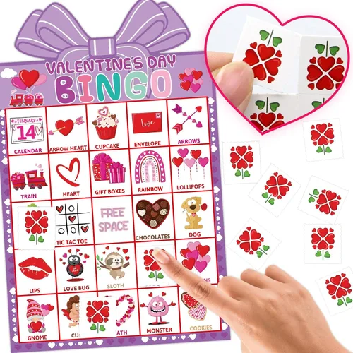 Miniatura 4 de Fancy Land Juego de bingo para el día de San Valentín para niños, 24 jugadores, troquelado, día de San Valentín, juego de actividades de fiesta
