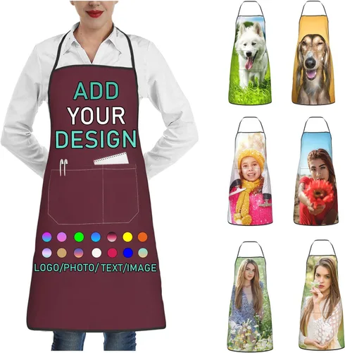 Miniatura 33 de Delantal personalizado con 2 bolsillos, personalizable con nombre, texto, logotipo, foto, cocina, horneado, delantal de cocina para mujeres y hombres