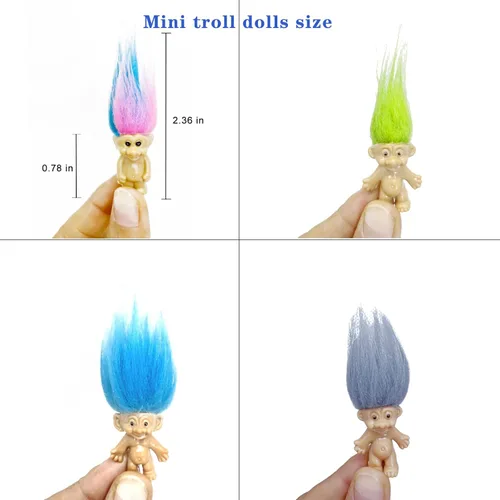 Miniatura 5 de Mini Muñecos Troll, Mini Figuras de Acción de Muñecos Troll Vintage de PVC, Toppers para Pasteles, Cromáticos, Adorables Pequeñitos Lindos