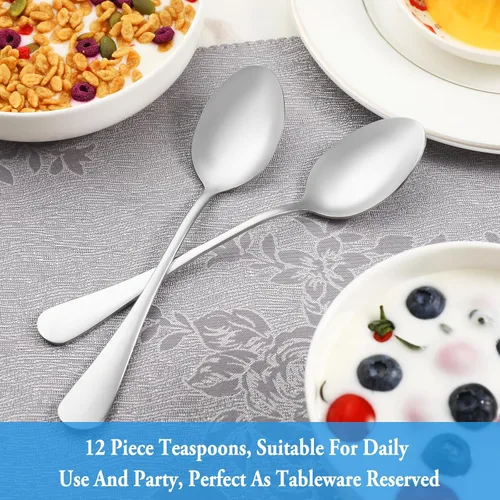 Miniatura 7 de Juego de 12 cucharaditas, cucharas de té de acero inoxidable de grado alimenticio, cuchara pequeña duradera, cuchara de postre de metal, cubiertos