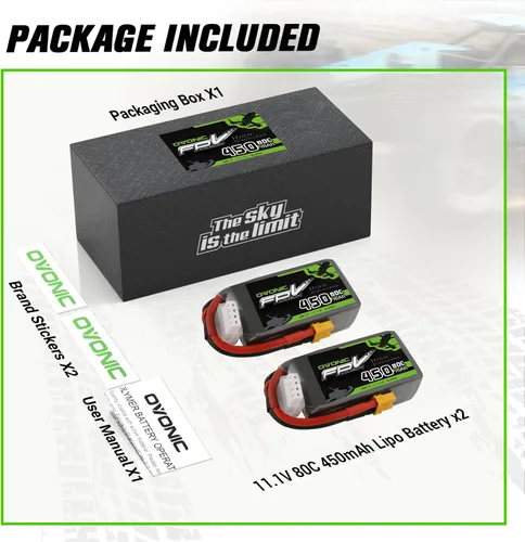 Miniatura 6 de OVONIC Batería Lipo de 11.1V 80C 450mAh 3S con enchufe XT30 [1 paquete que incluye 2 baterías]