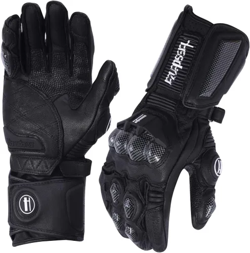 Harssidanzar Guantes de cuero para motocicleta para hombres y mujeres, Powersports KM045 de fibra de carbono con protección de nudillos