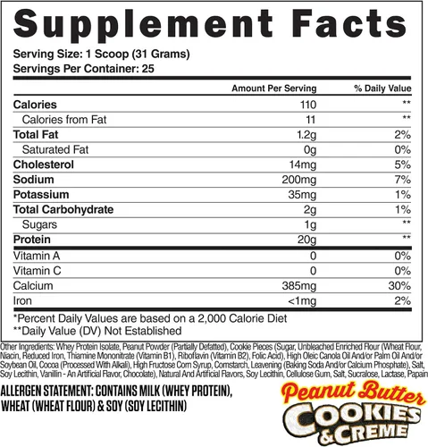 Steel Supplements Whey-ISO | Polvo aislado de proteína de suero de leche, galletas de mantequilla de maní y crema | 25 porciones (1.71 libras) |