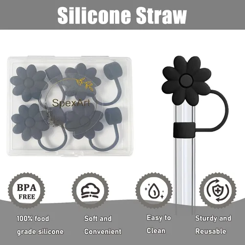 Miniatura 2 de Cubiertas de paja de flores para copas Stanley de 30 y 40 onzas, accesorios para vasos de silicona, 4 unidades, tapas de popote de silicona