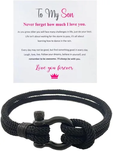 Lemua Pulsera trenzada con texto en inglés «To My Son from Mom and Dad», regalo de cumpleaños con texto en inglés "I Will Always Be With You"