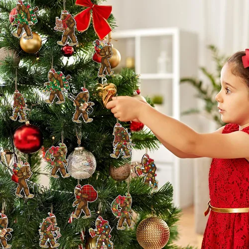 Miniatura 6 de Kathfly Bigfoot - Adorno de Navidad de madera Sasquatch colgante Bigfoot divertido árbol de Navidad, decoración de gorila, adornos colgantes
